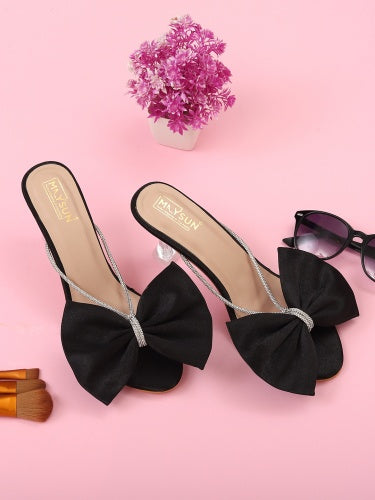 Embellished Bows Detail Open Toe Slim Heels - Maysun Footwear