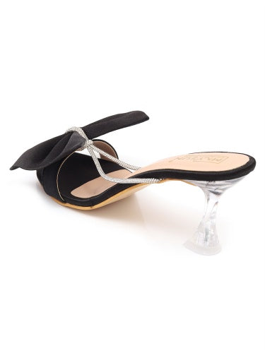 Open Toe Slim Heels with Bows