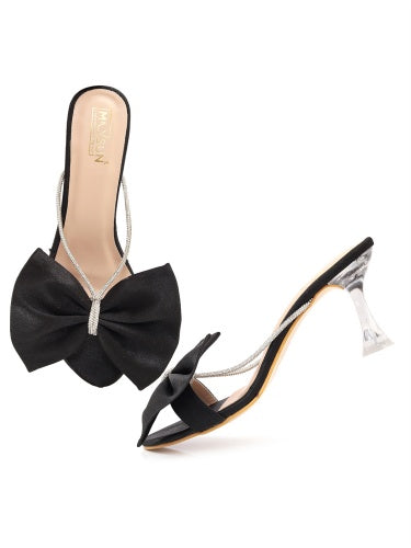 Open Toe Slim Heels with Bows