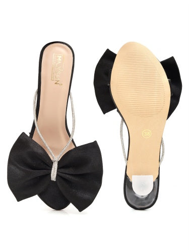 Open Toe Slim Heels with Bows