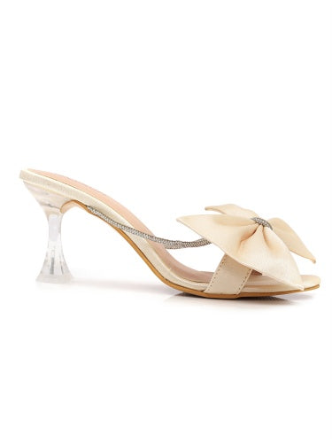 Open Toe Slim Heels with Bows