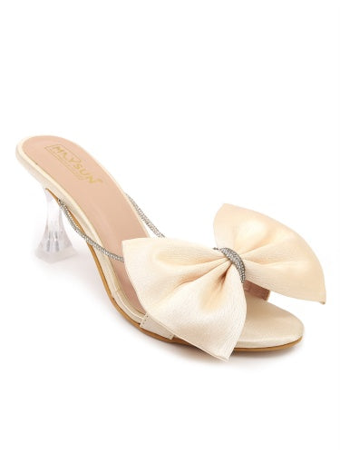 Open Toe Slim Heels with Bows