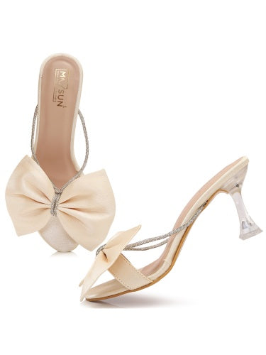 Open Toe Slim Heels with Bows