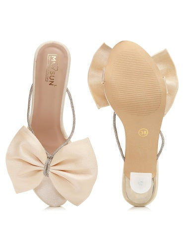 Open Toe Slim Heels with Bows