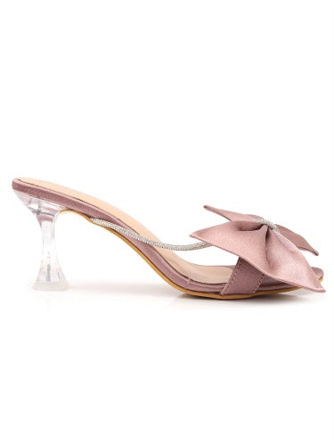 Open Toe Slim Heels with Bows