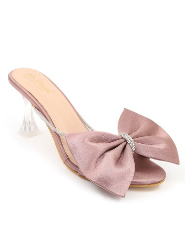 Open Toe Slim Heels with Bows