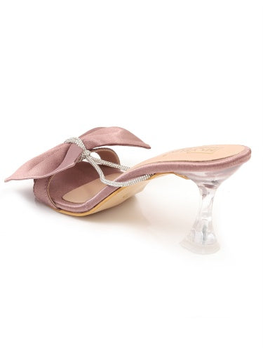 Open Toe Slim Heels with Bows