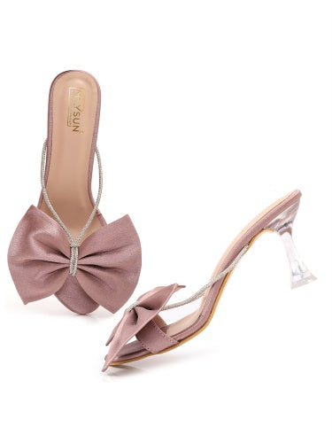 Open Toe Slim Heels with Bows