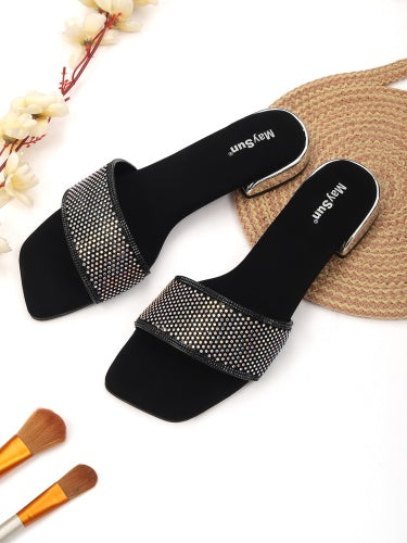 Stones Embellished Open Toe Flats For Women - Maysun Footwear