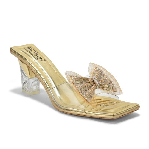 Maysun Embellished Open Toe Block Heel Sandal with Bows - Maysun Footwear