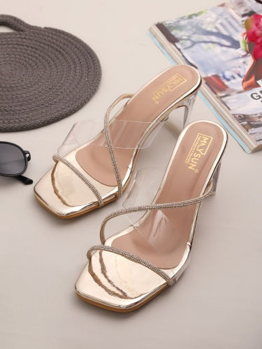 Swarovski Stones Embellished Glass Heels - Maysun Footwear