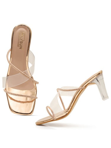 Swarovski Stones Embellished Glass Heels - Maysun Footwear