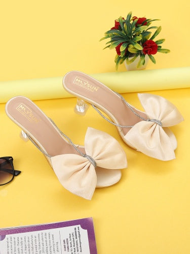 Embellished Bows Detail Open Toe Slim Heels - Maysun Footwear