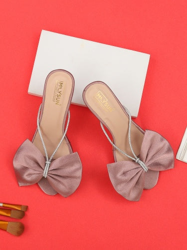 Embellished Bows Detail Open Toe Slim Heels - Maysun Footwear